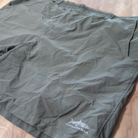 Columbia PFG Packable Shorts Swim Trunks Men XL Olive Green Summer Zip Pocket - Picture 1 of 7